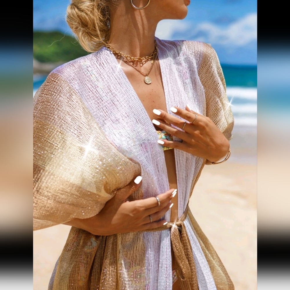 Long fringe beach coverup/kimono - Picture 3 of 4